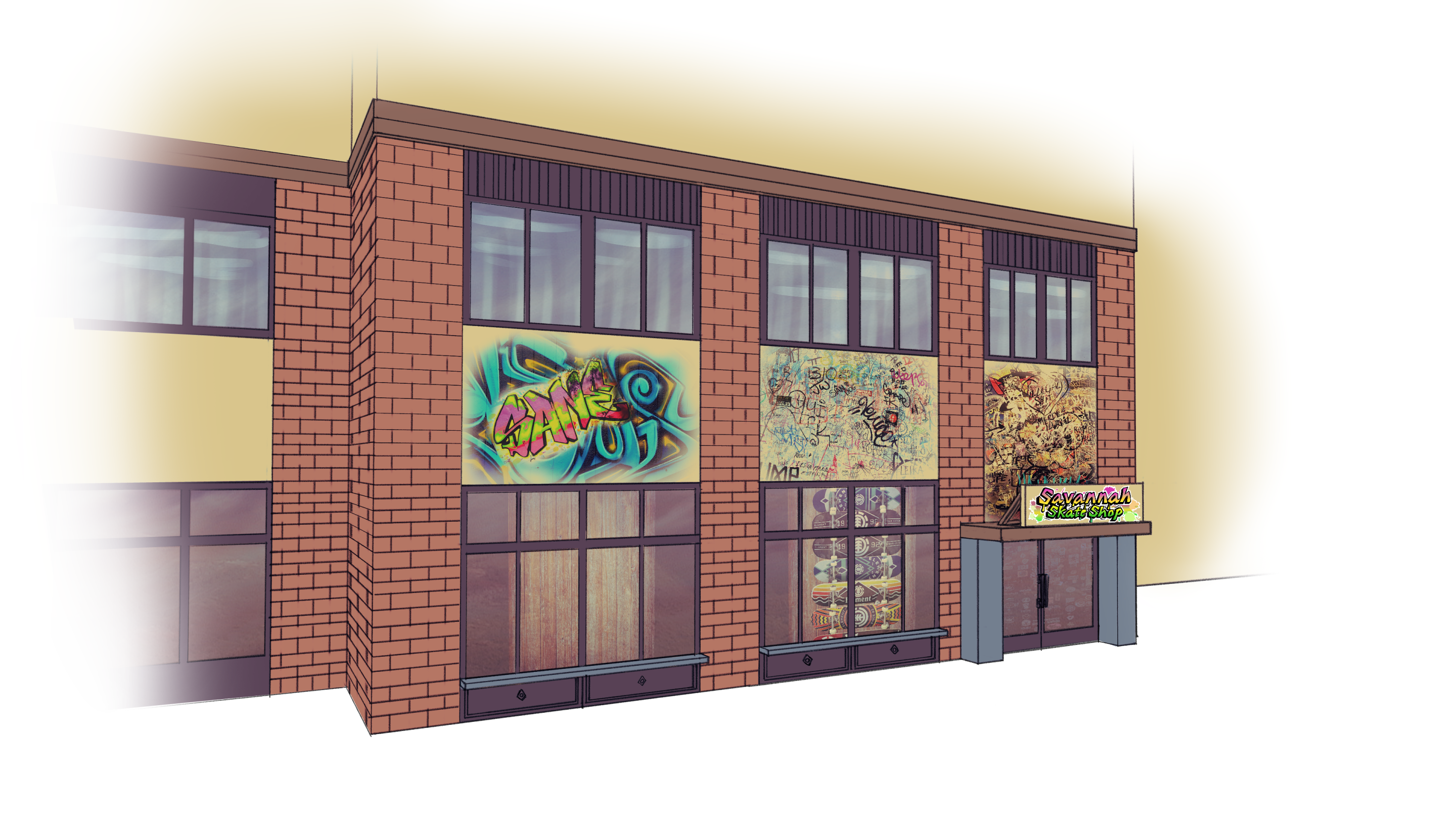 A sketch of a skate shop